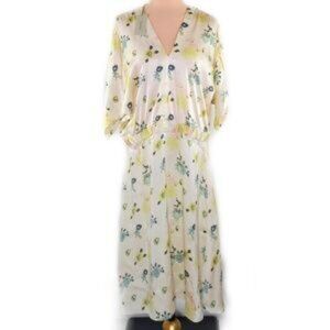 XL TUCKER 100% SILK ECRU PASTEL FLORAL BIAS CUT MIDI DRESS - WORN ONCE